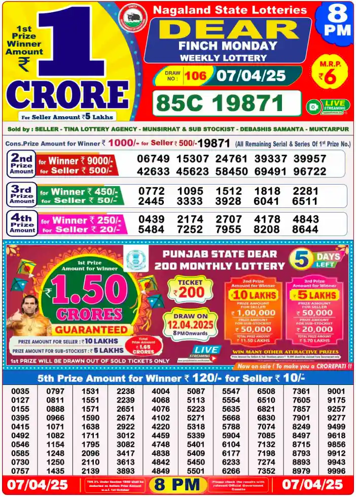 You are currently viewing 7 April 2025
 Result 8 PM