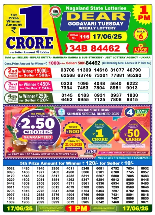 June 17 2025
 Result 1 PM