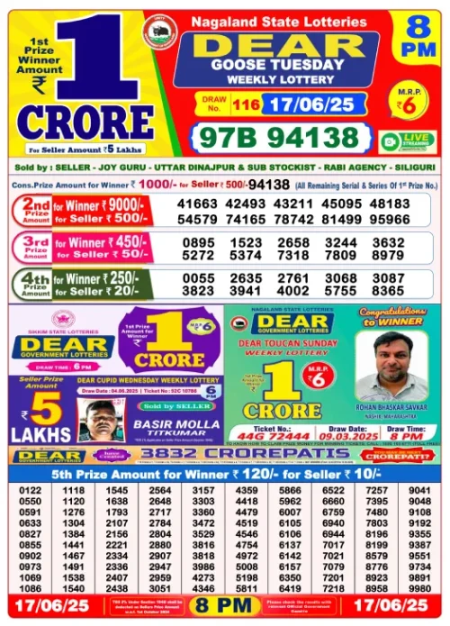June 17 2025
 Result 8 PM