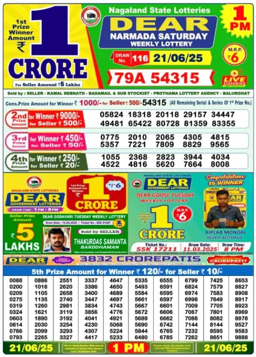 June 21 2025
 Result 1 PM