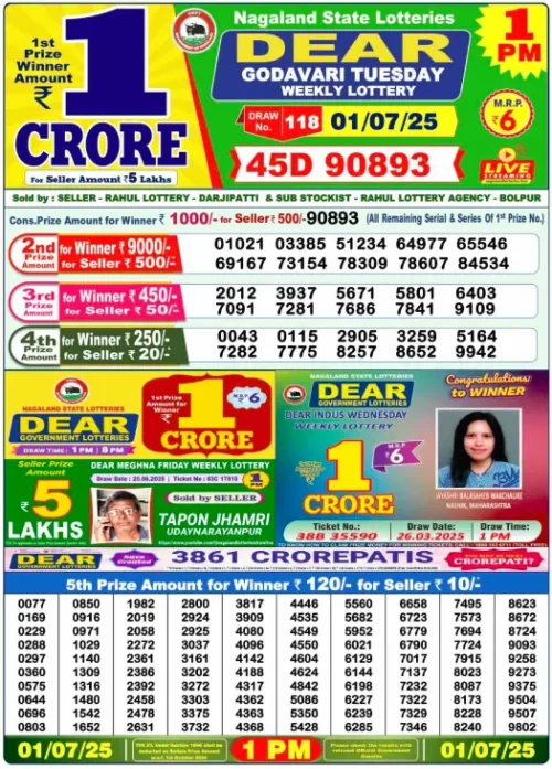 July 01 2025
 Result 1 PM