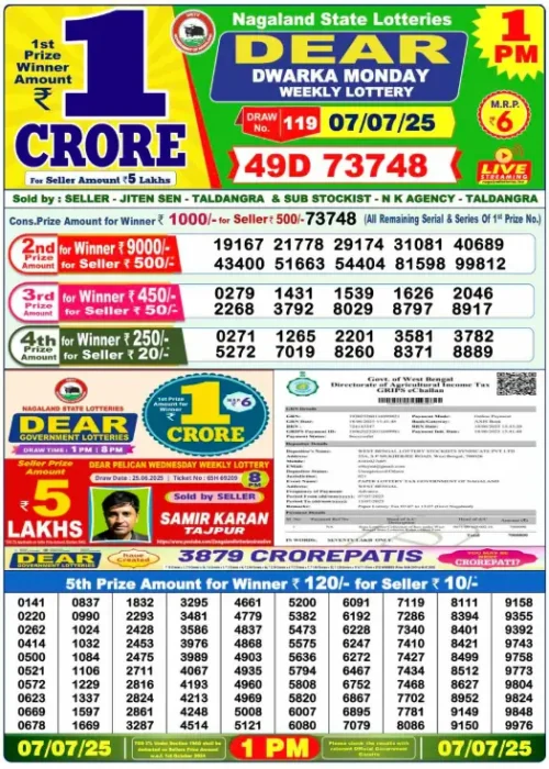 July 07 2025
 Result 1 PM