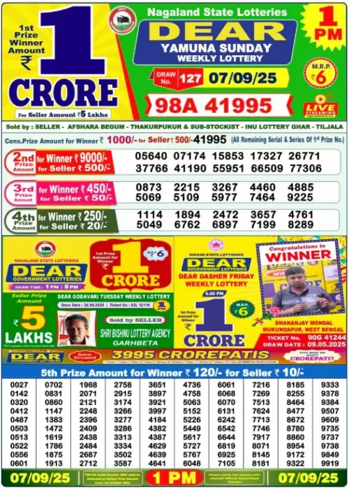 September 07 2025
 Result 1 PM