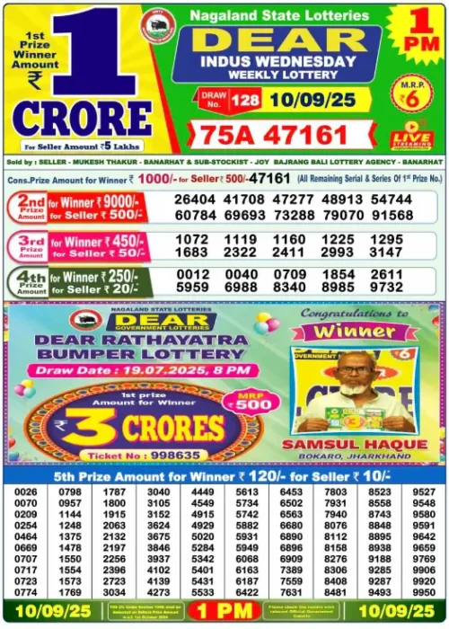 September 10 2025
 Result 1 PM