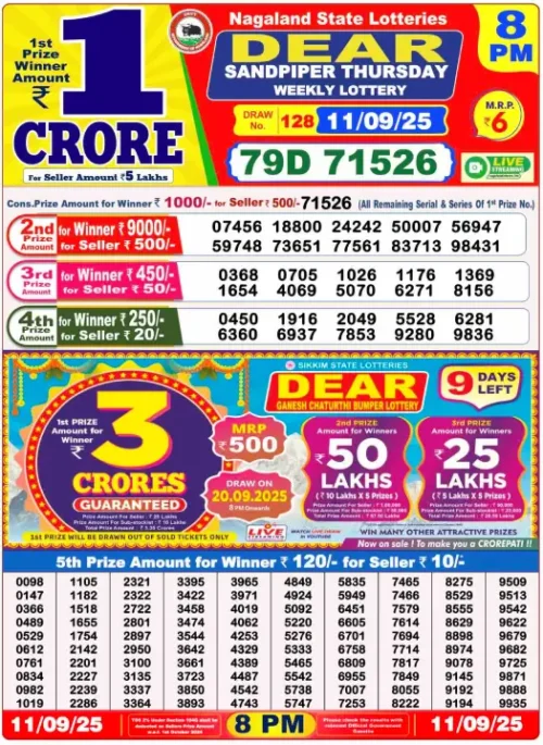 September 11 2025
 Result 8 PM