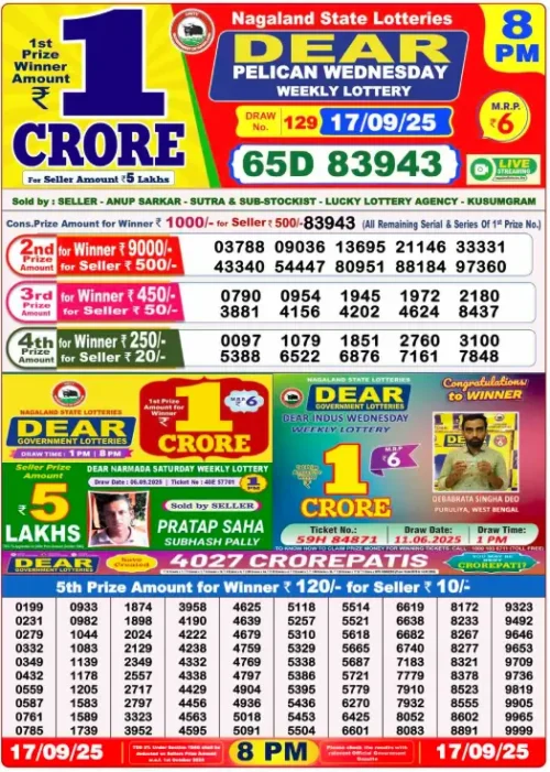 September 17 2025
 Result 8 PM