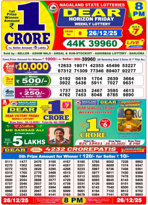 December 26 2025
 Result 8 PM